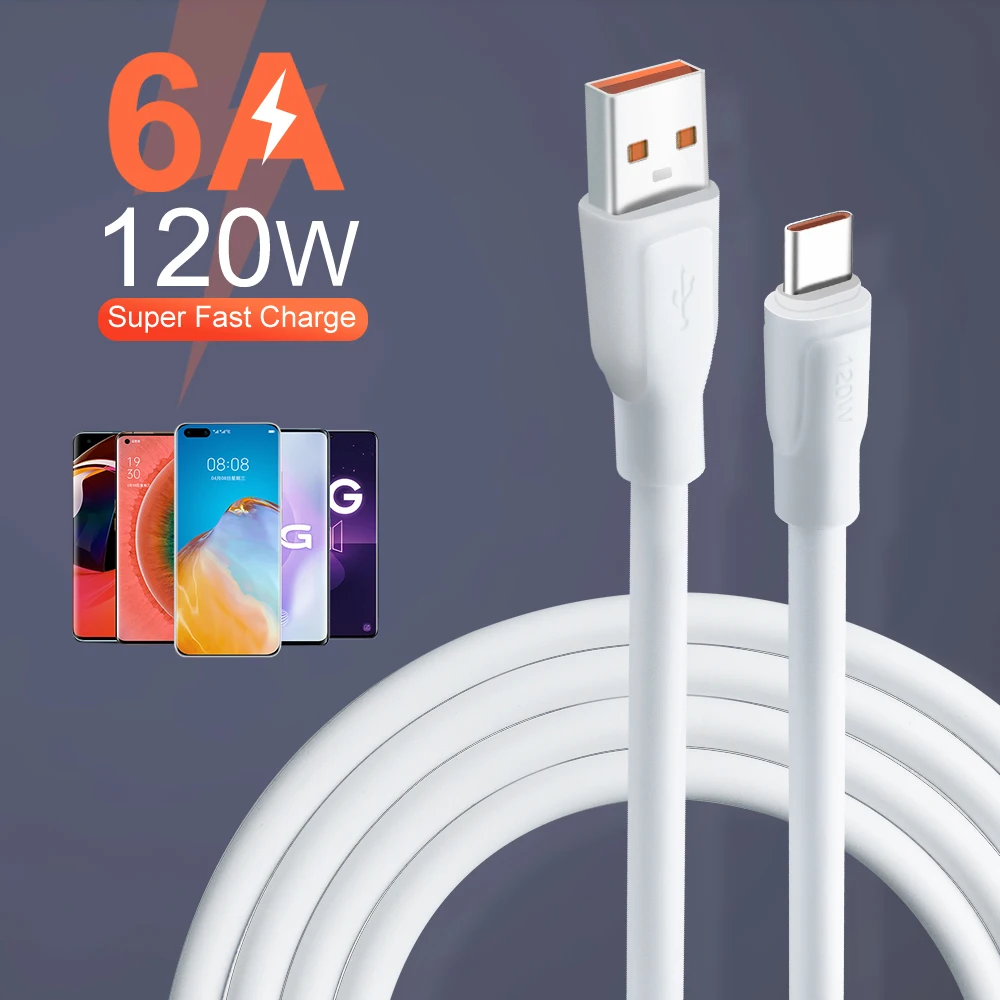 6A 120W Super-Fast USB Type C Cable For Huawei Mate 40 50 Xiaomi 12 One Plus 10 Pro Fast Charging USB-C Charger Cable Data Cord