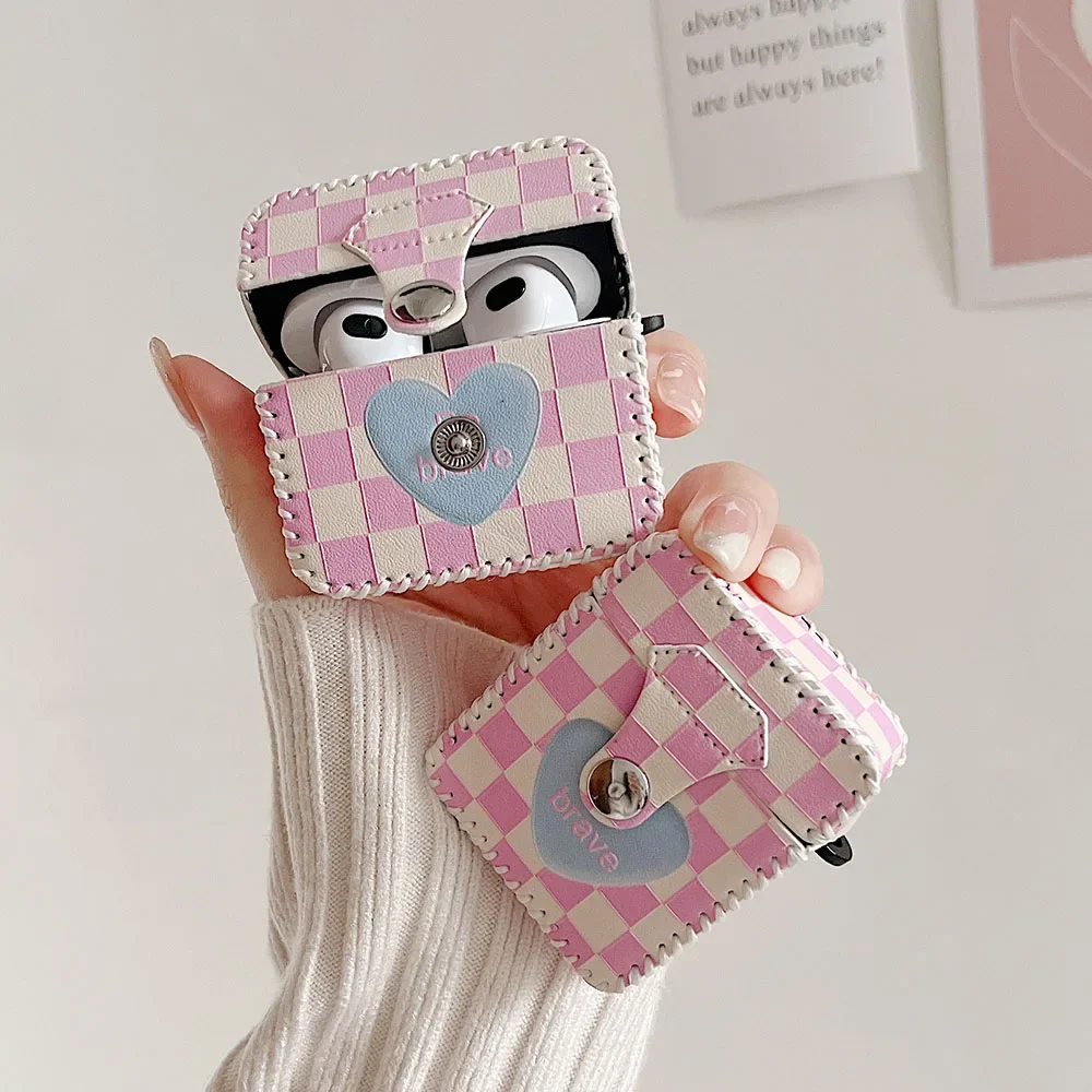 Кожаный чехол 2 в 1 для AirPods Pro 3 2021 Lattice Love Heart Case Air Pods защитная сумка наушников