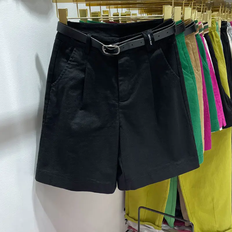 Шорты женские однотонные с высокой талией модные Универсальные повседневные