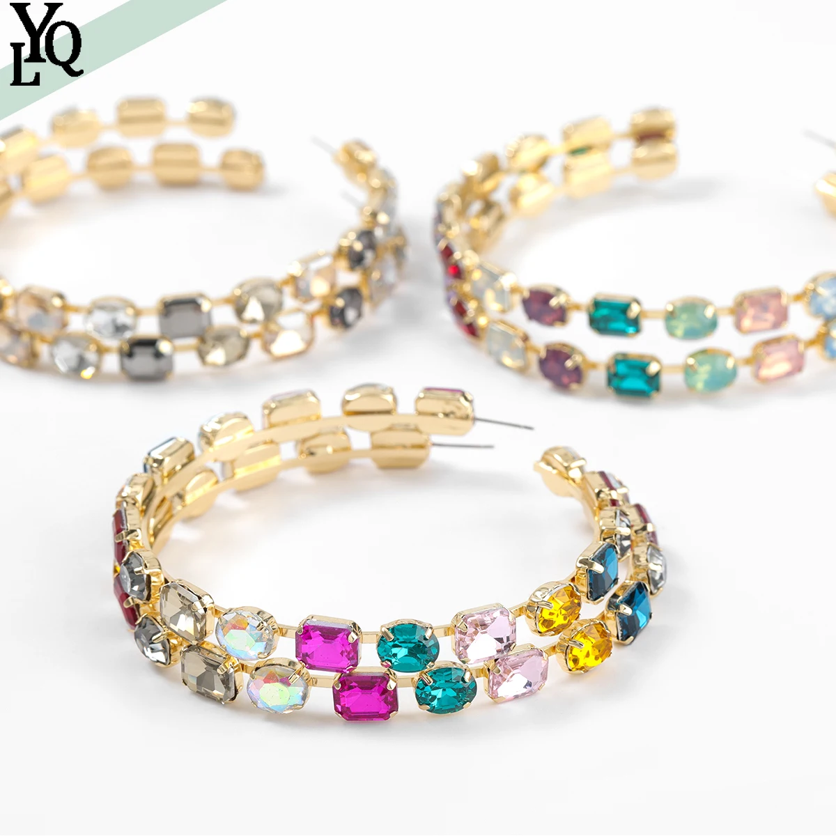 

Shiny Female Big Earrings, Shiny Hoop Earrings with Rhinestones, Trendy Statement Dinner Accessories