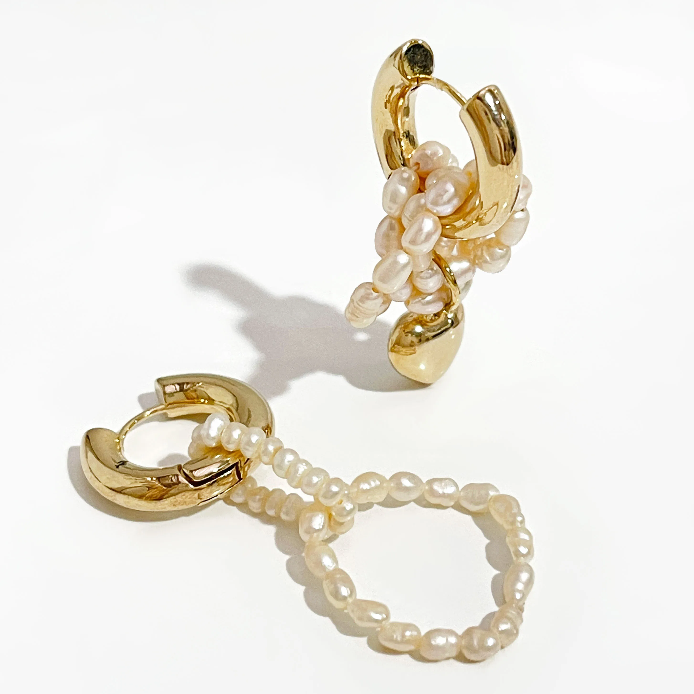 

Peri'sBox 4 Design French Elegant Freshwater Pearl Earrings For Women Copper Gold Color Heart Asymmetric Drop Earrings