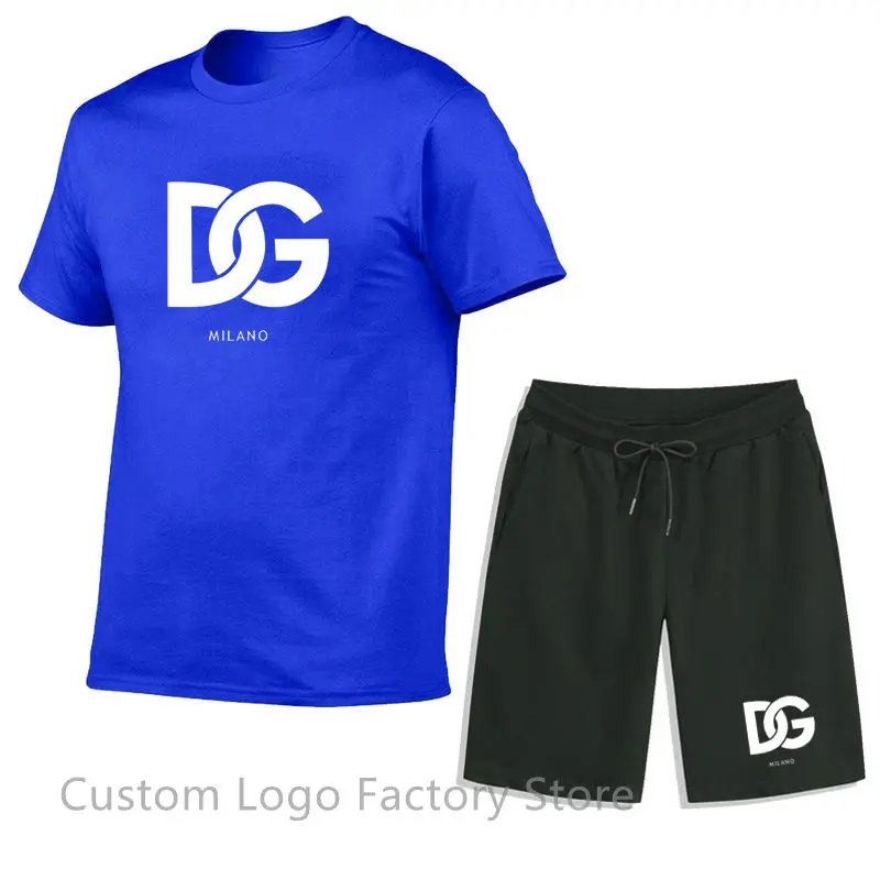 Men's Cotton Sports Suits T Shirt Short Brand Print Man Summer Tracksuit Casual Short Sleeve Tops + Short Pants Sets Streetwear