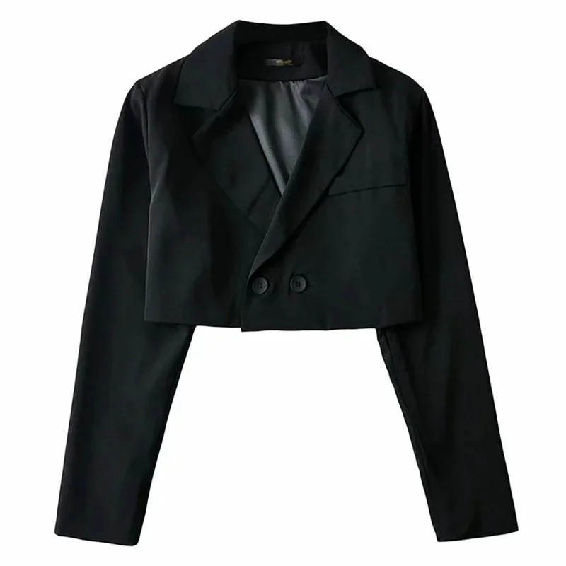 Casual Short Blazer Suit Women Simple Solid Colors Double Breasted Blazer Y2k Girl Cute Fashion Jacket Office Commute Clothing
