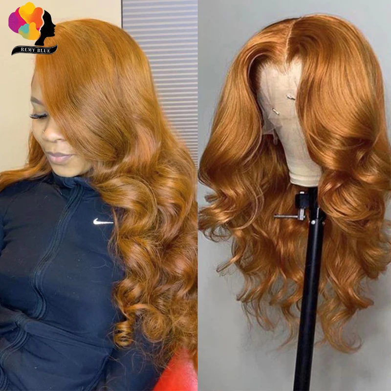 

Remyblue Ginger Blonde Lace Front Human Hair Wigs Transparent Pre Plucked Highlight Brown Body Wave Human Hair Wigs Indian Remy