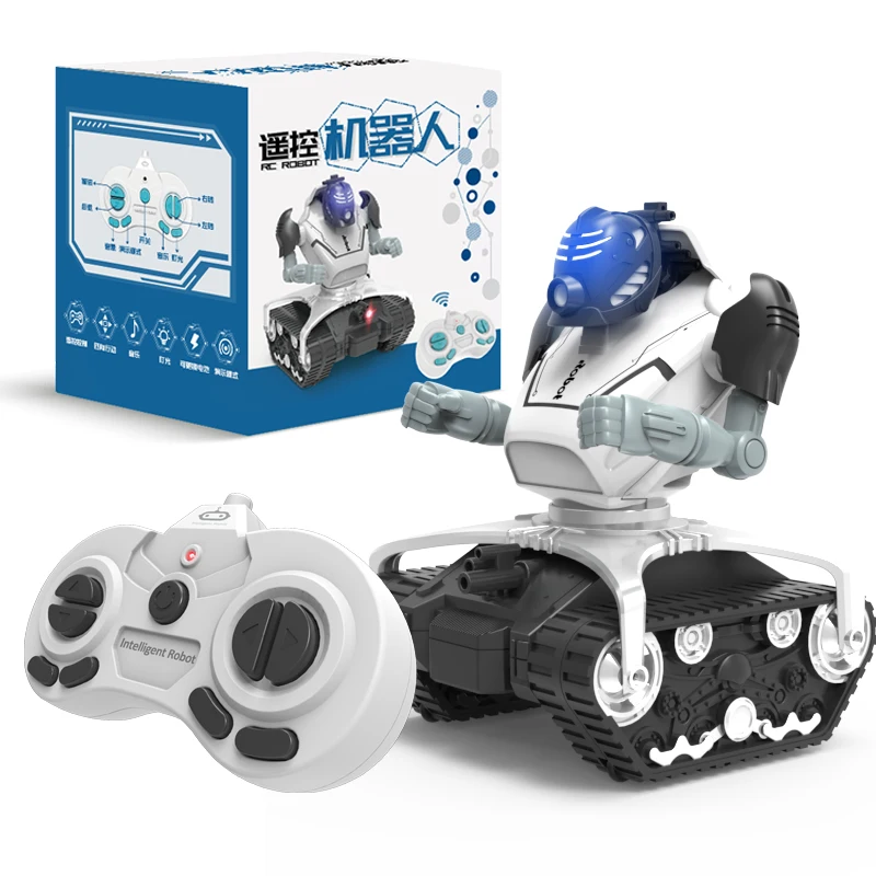 

Remote Control Robot Tank Children's Toy Vintage Style Future Cop Rotating RC Electric Chariot Combat Light Music for Kids Toys