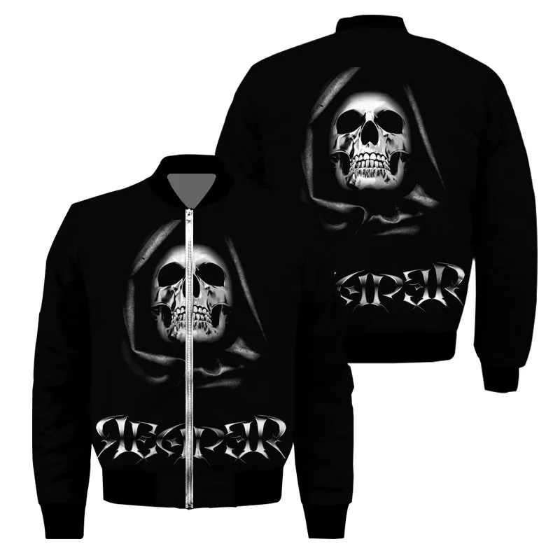 

The New Unisex 3D Bomber Jacket Trippy Skull Print Zipper Aviator Casual Harajuku Street Plus Cotton Thicker Oversized Coat
