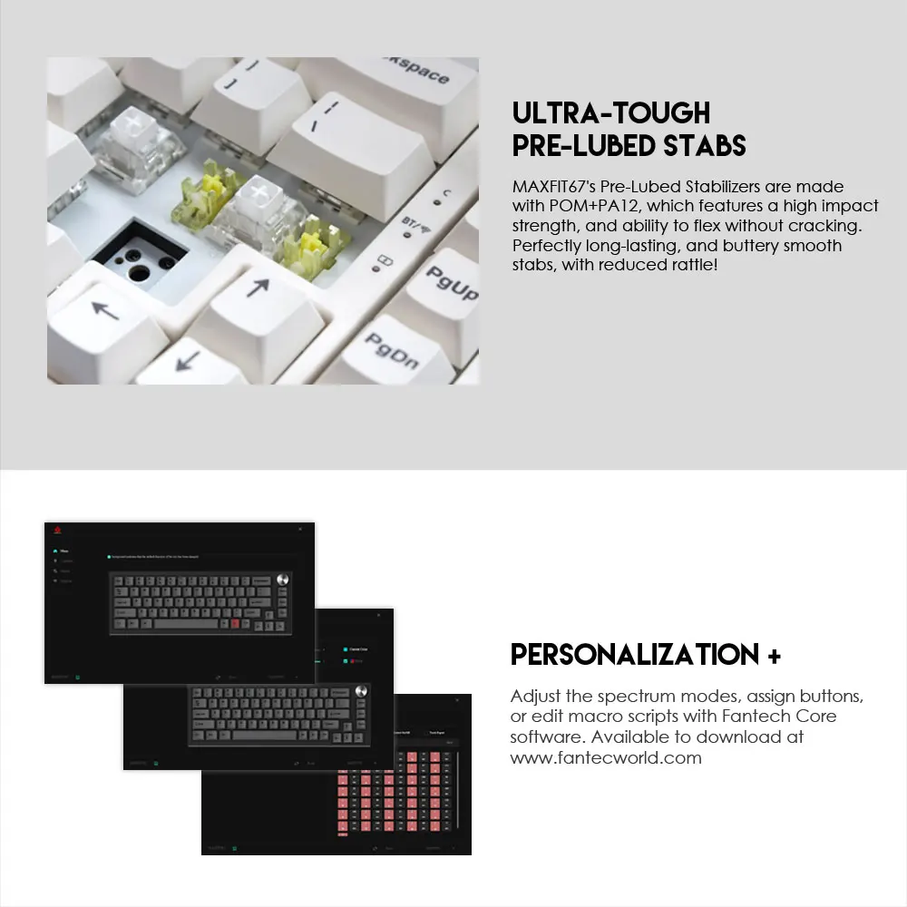 fantech maxfit67 bluetooth wireless hot swap keyboard pbt dye sub keycaps rgb wired knob encoder kailh box gateron milky yellow free global shipping