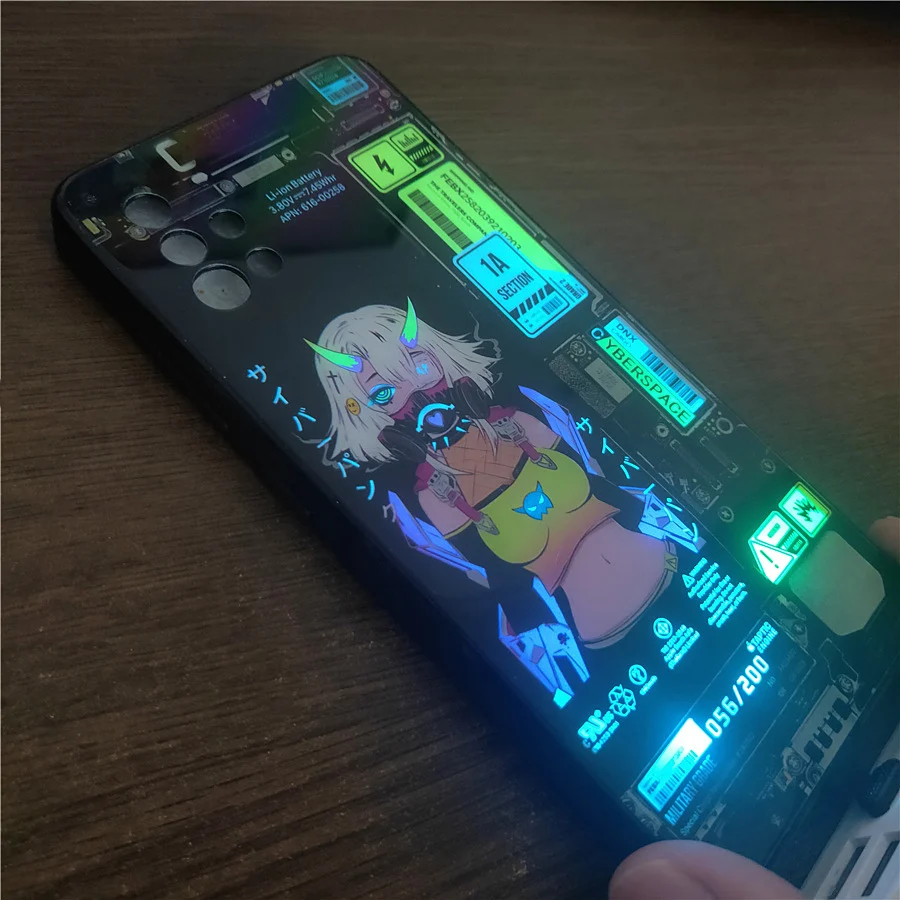 Фото Светящийся чехол со светодиодной вспышкой для Samsung S22 Ultra S21 Note 20 Ultra S20FE S23 S24 S25 Plus A52 A32 Аниме Selfie Light Glass Coques №2