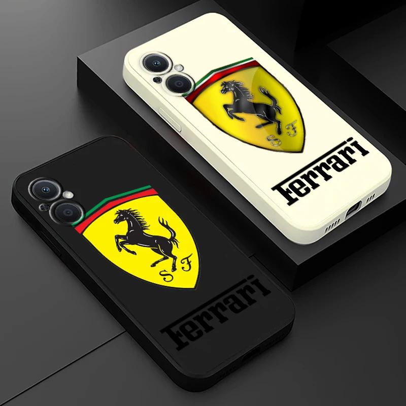 

Luxury Fashion Ferrari Logo For OPPO A5 A9 A12 A72 A53 S A73 A93 Find X2 X3 X5 Lite Pro Neo 5G Liquid Rope Soft Phone Case