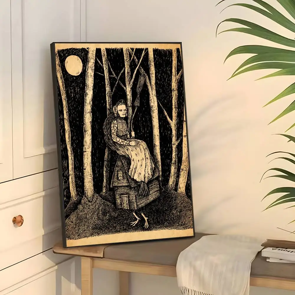 

Абстрактный Ретро Лес Ведьма Дом Художественный Плакат Настенное искусство печатное искусство подходит для гостиной, спальни, бара, гостиной, домашнего декора, подарок