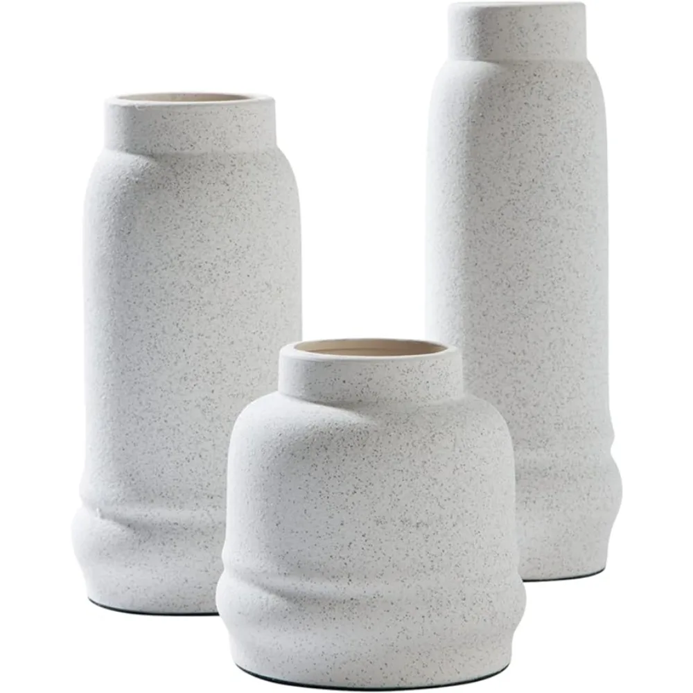 

Design by Ashley Jayden 3 Piece Textured Ceramic Vase Set, White Stone Finish