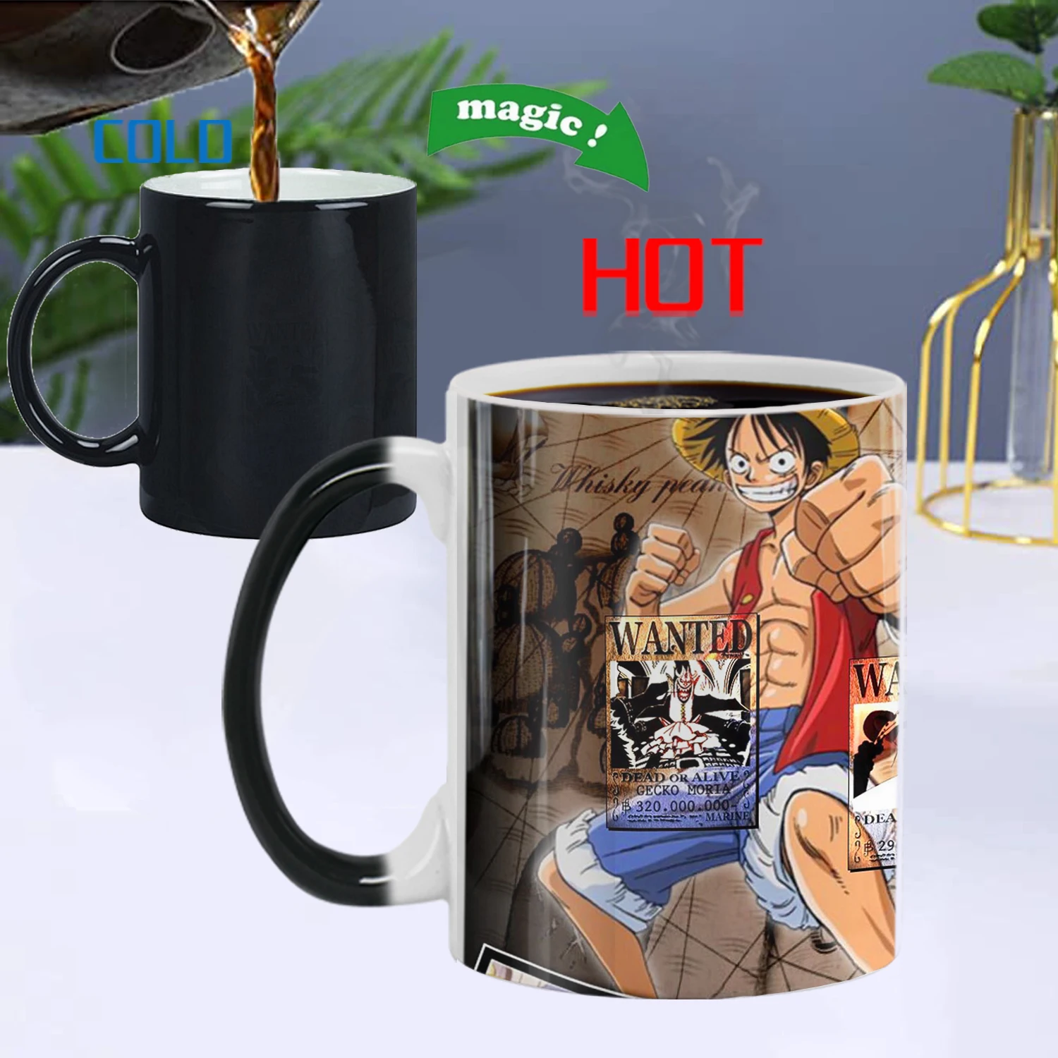 

Постер Луффи из аниме «один кусок», меняющие цвет кружки, новинка, подарок, кофе 11 унций, керамическая чашка с изображением, показанным при д...