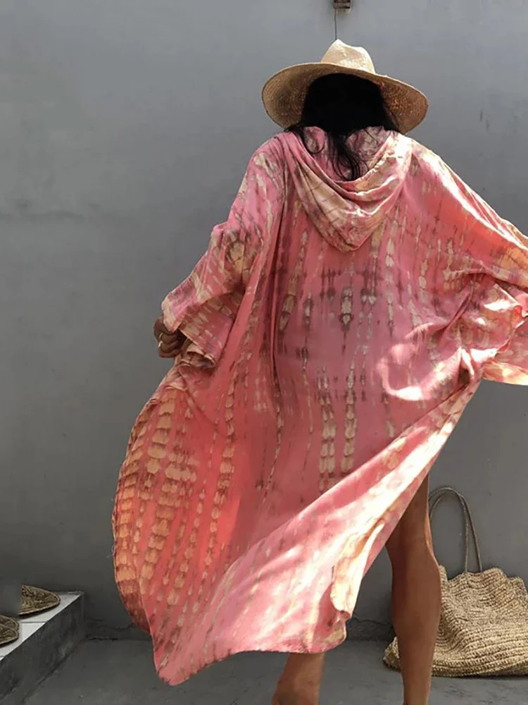 

Пляжная накидка с капюшоном и принтом Fitshinling, летнее бикини, уличный купальник 2023, длинный кардиган с Боковым Разрезом, винтажная богемная в...