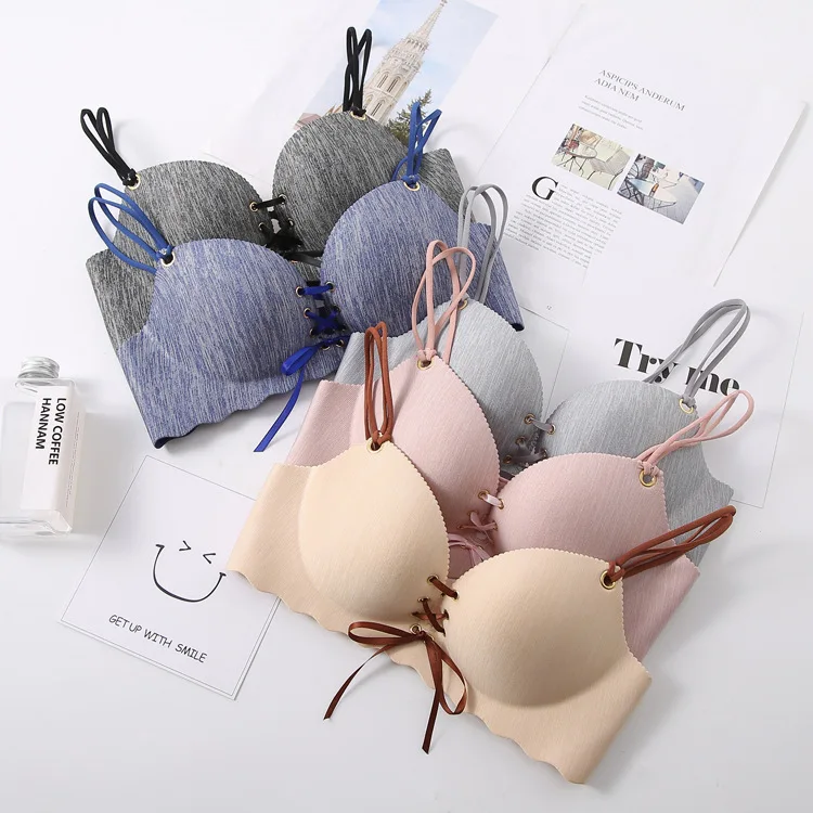 One-Piece Bow Ribbon Bras for Women Lacing Underwear Thin Cup Bra Wire-Free Comfort Gather Adjusted Bras Daily Wear Lingerie