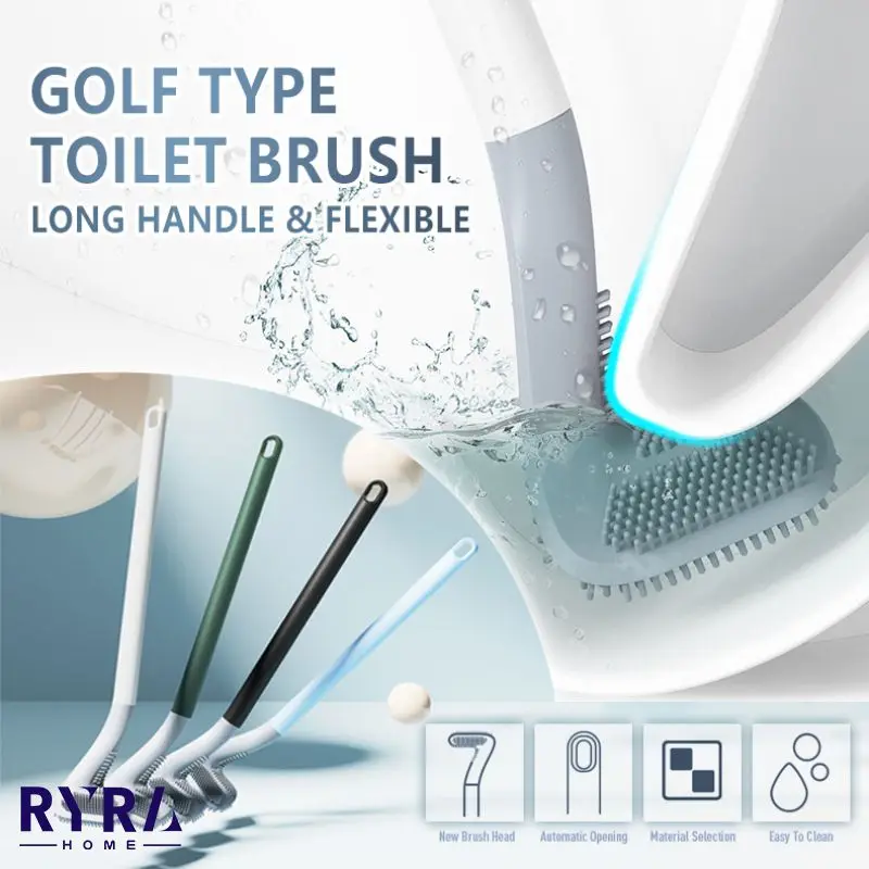 

Silicone Golf Toilet Brushes With Holder Set Long Handled Toilet Cleaning Brush Black Modern Hygienic For Bathroom Accessories