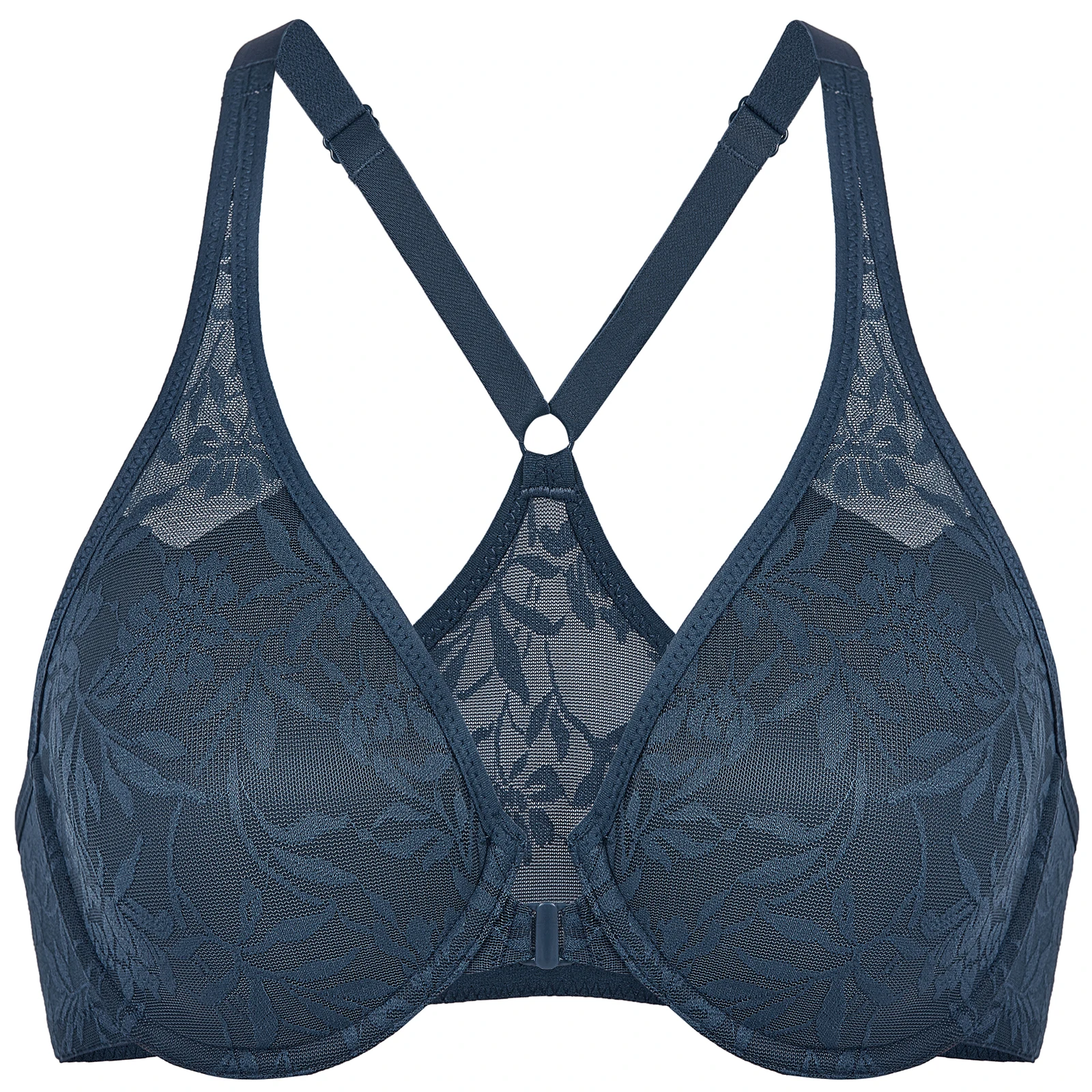 Women's Front Closure Bra Racerback Plus Size Plunge V Neck Unlined Underwire Floral Lace Bras Full Coverage
