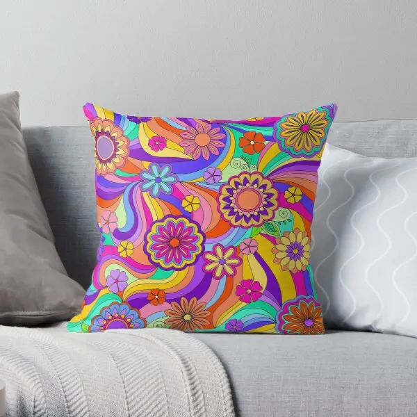 

Groovy Psychedelic Flower Power Printing Throw Pillow Cover Anime Hotel Fashion Bed Car Square Wedding Pillows not include
