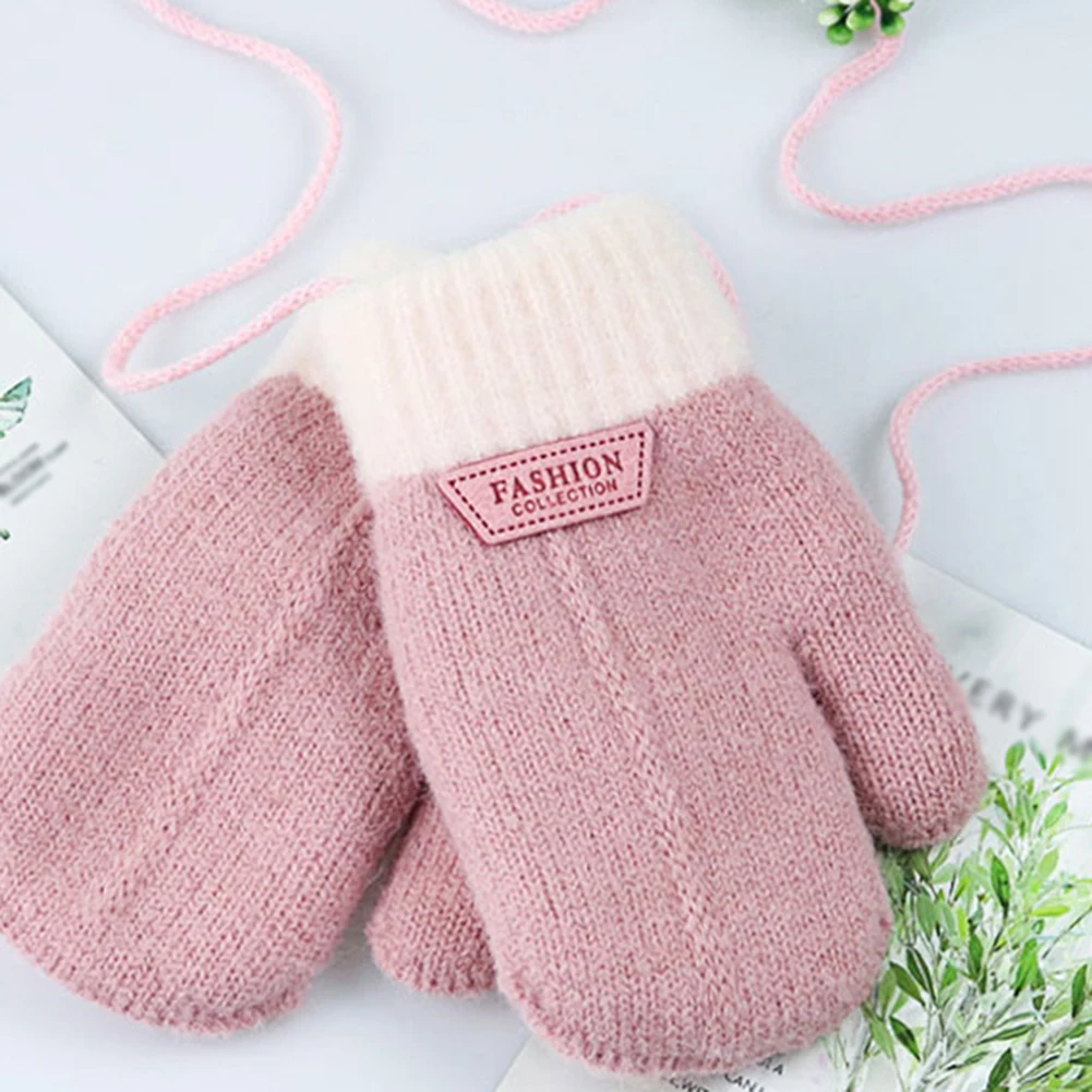 

Warm Plush Thick Warm Baby Gloves Winter Plus Velvet Mittens Children Kid Coral Fleece Full Finger Gloves For Kids Gloves