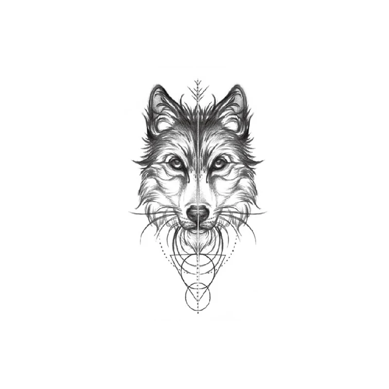 

Realistic Wolf Head Geometric Line Temporary Tattoos Sticker Black Beard Small Size Tattoo Body Art Wrist Fake Tatoos Women Men
