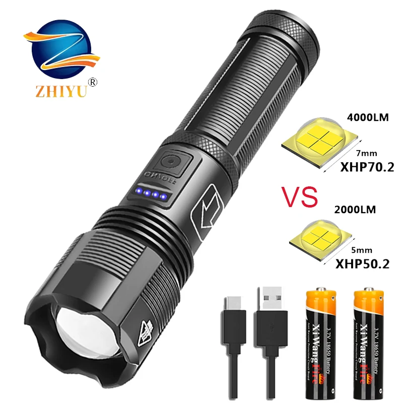 

4 Core Led Flashlight Aluminum Alloy XHP70.2 XHP50.2 Tactical Hunting Torch Usb Rechargeable Zoomable Lantern 18650 AAA Battery