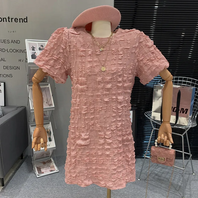 

Женское Свободное платье с рукавами-фонариками, короткое элегантное платье с круглым вырезом, лето 2023