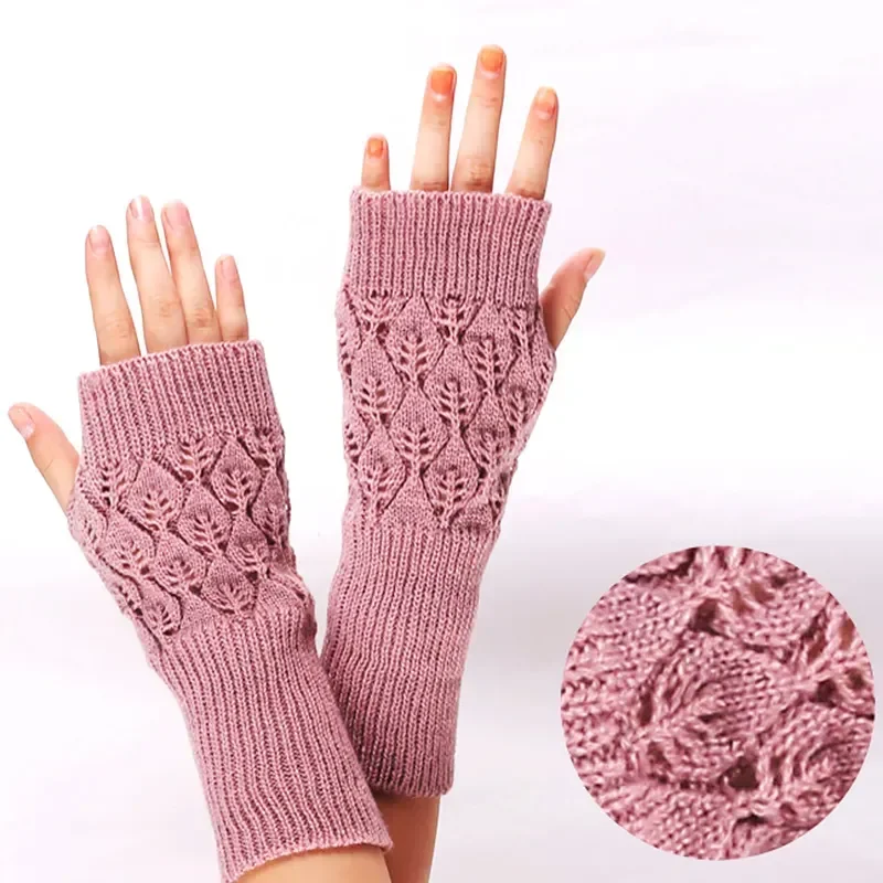 

Warm Fingerless Knitted Gloves For Women Acrylic Stretch Half Finger Arm Glove Crochet Knitting Faux Girls Mitten Gloves