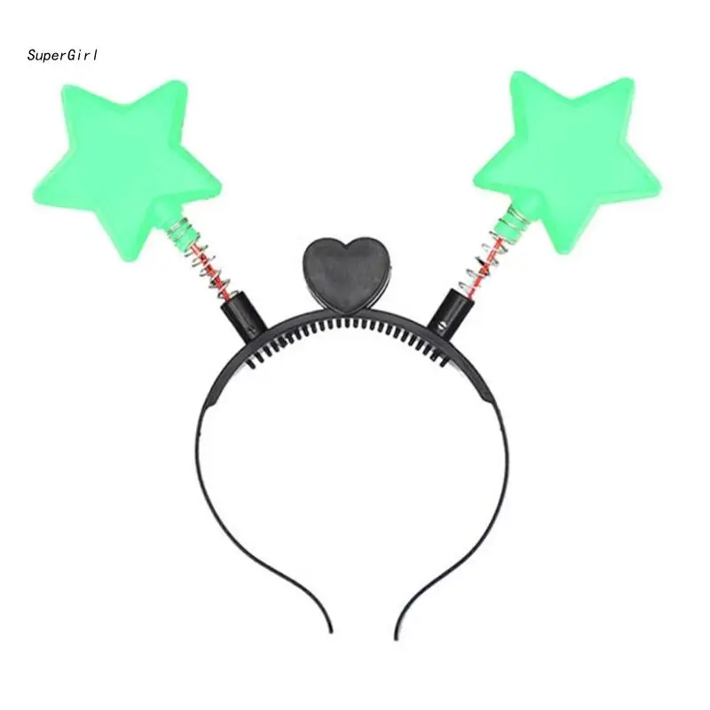 

J78E LED Light Headband Xmas Bouncing Star Shape Hair Hoop Christmas Gift for Couple