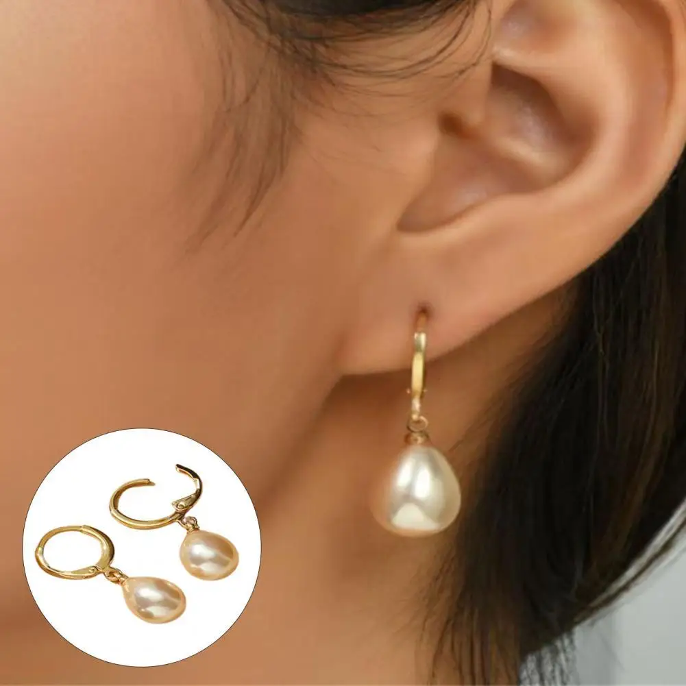 

1 Pair Alloy Earrings Jewelry Elegant Artistic Imitation Pearl Clip Earring for Daily Life