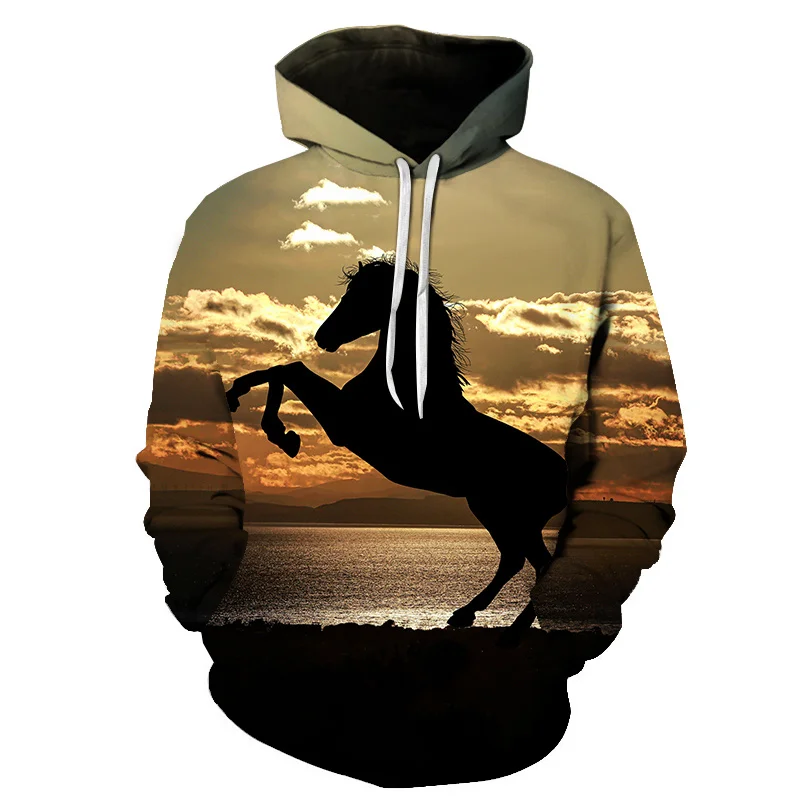 

Men's Women's Hoodie White Horse Animal Print Sweatshirt Fashion Casual 3D Printed Hoodie
