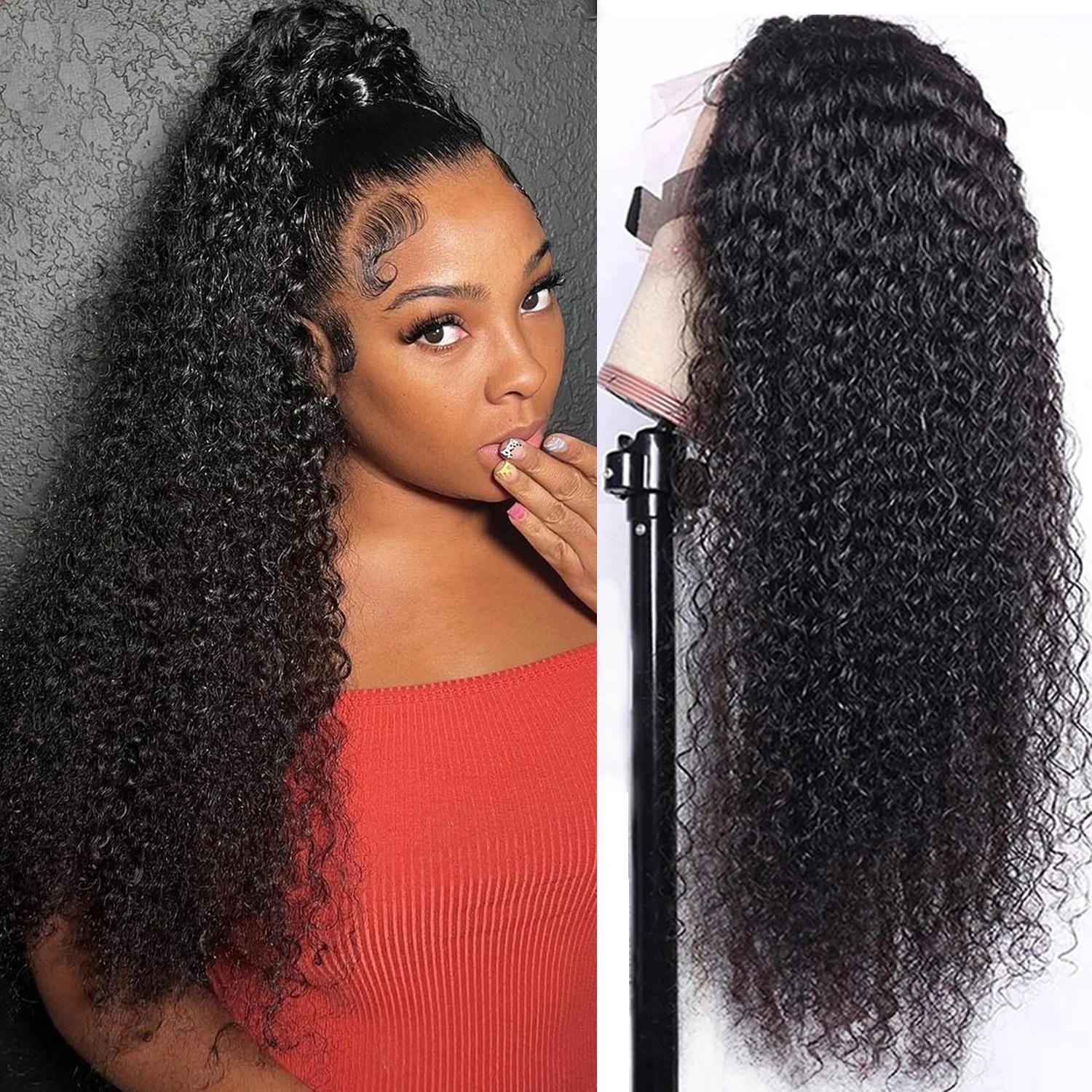 28 30 32 Inch Curly Deep Wave Lace Front Human Hair Wigs 13x4 Glueless Brazilian Frontal Closure Wig Density 180 For Black Women
