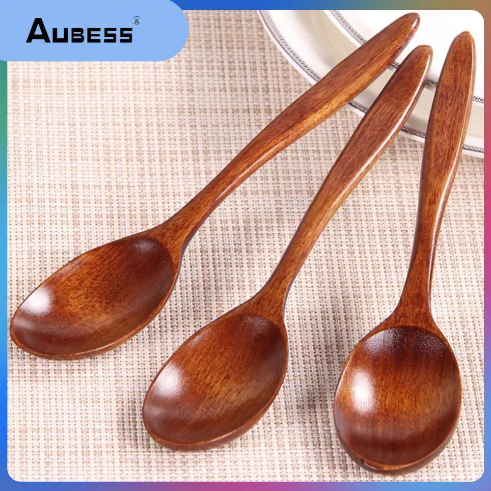 

18cm Soup Teaspoon Catering Wooden Spoon Long Handle Round Spoon Ramen Spoon Kitchen Cooking Utensil Tool 1pcs Porridge Spoon