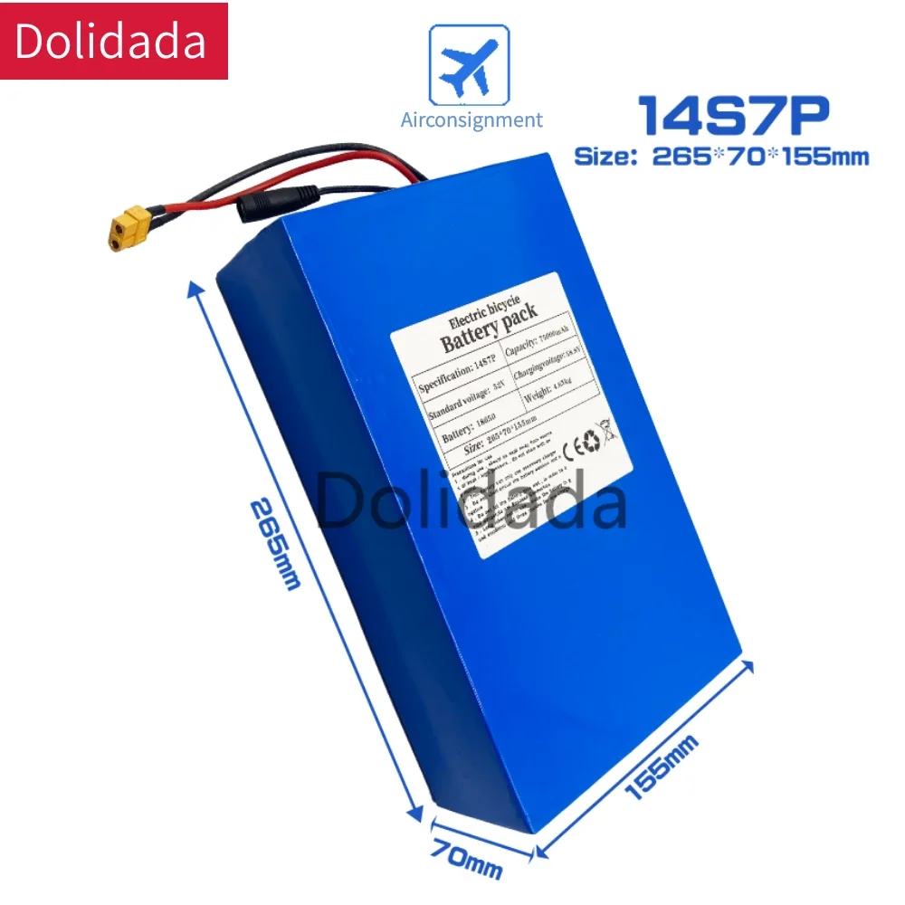 

52V 14s 75000mAh 18650 750W lithium battery for balance car, electric bicycle, scooter, tricycle (with BMS 58.8v 30a charger)