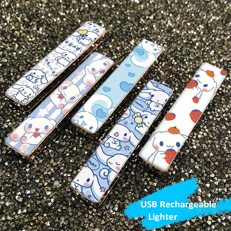 

New Kuromi USB Rechargeable Lighter Ultra-Thin Windproof Cinnamoroll Electronic Cigarette Lighter Lighters Anime Accessories