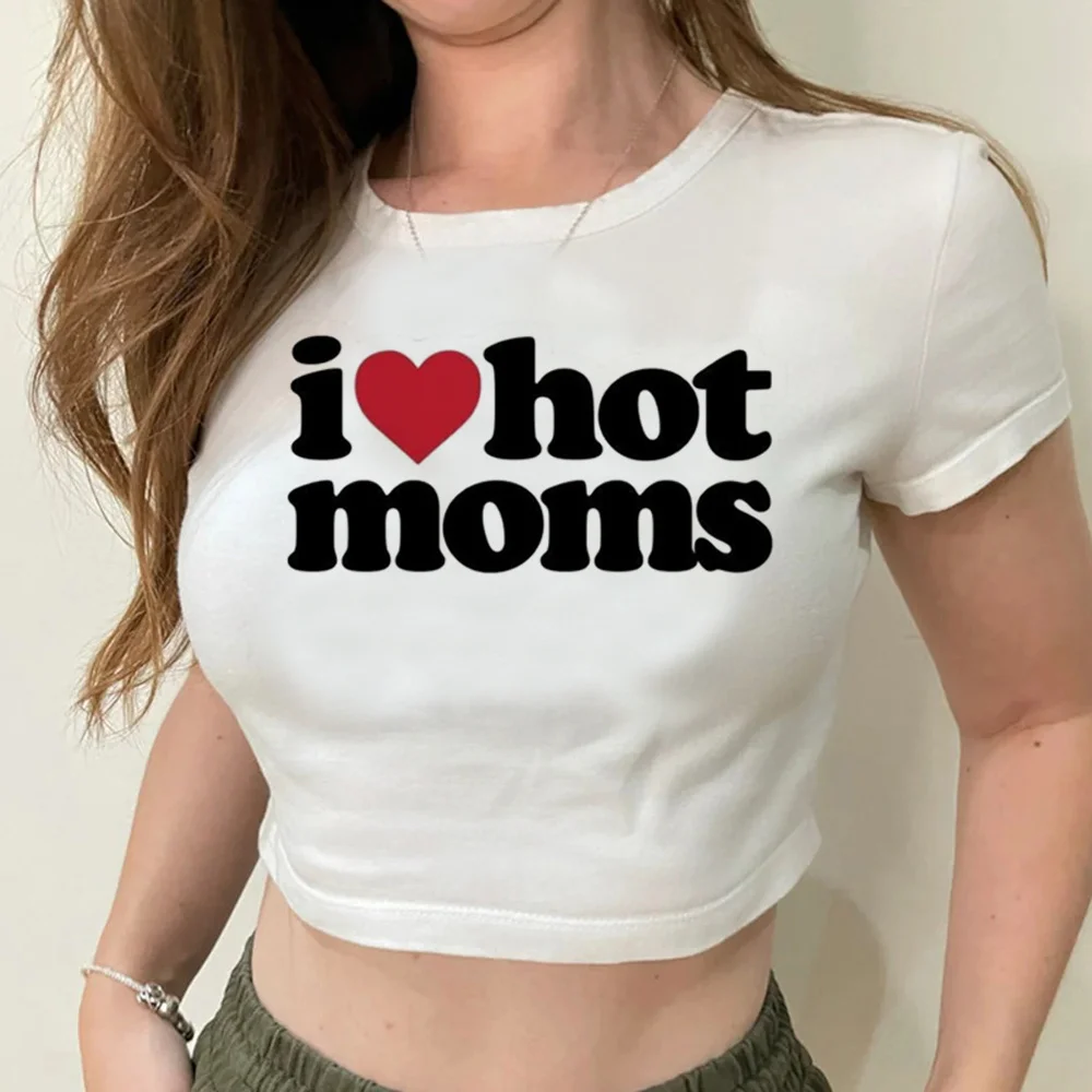 

i love hot moms trashy cyber y2k aesthetic crop top girl cyber y2k Harajuku aesthetic 90s tee