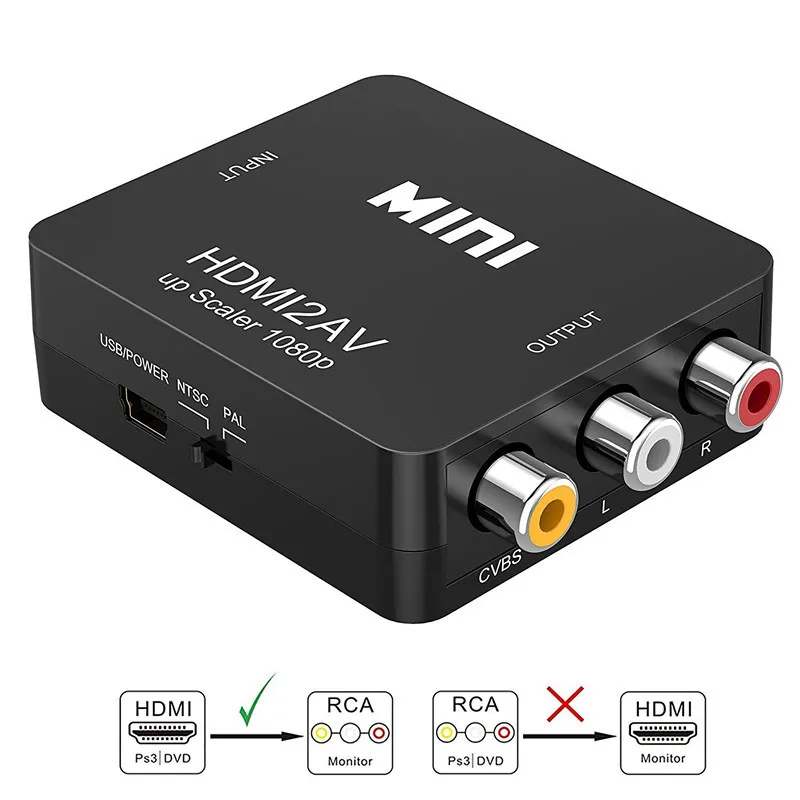 HDMI2AV-convertidor Mini HDMI compatible con AV, adaptador RCA de vídeo HD para HDTV, TV, PS3, PS4, PC, DVD, Xbox, proyector