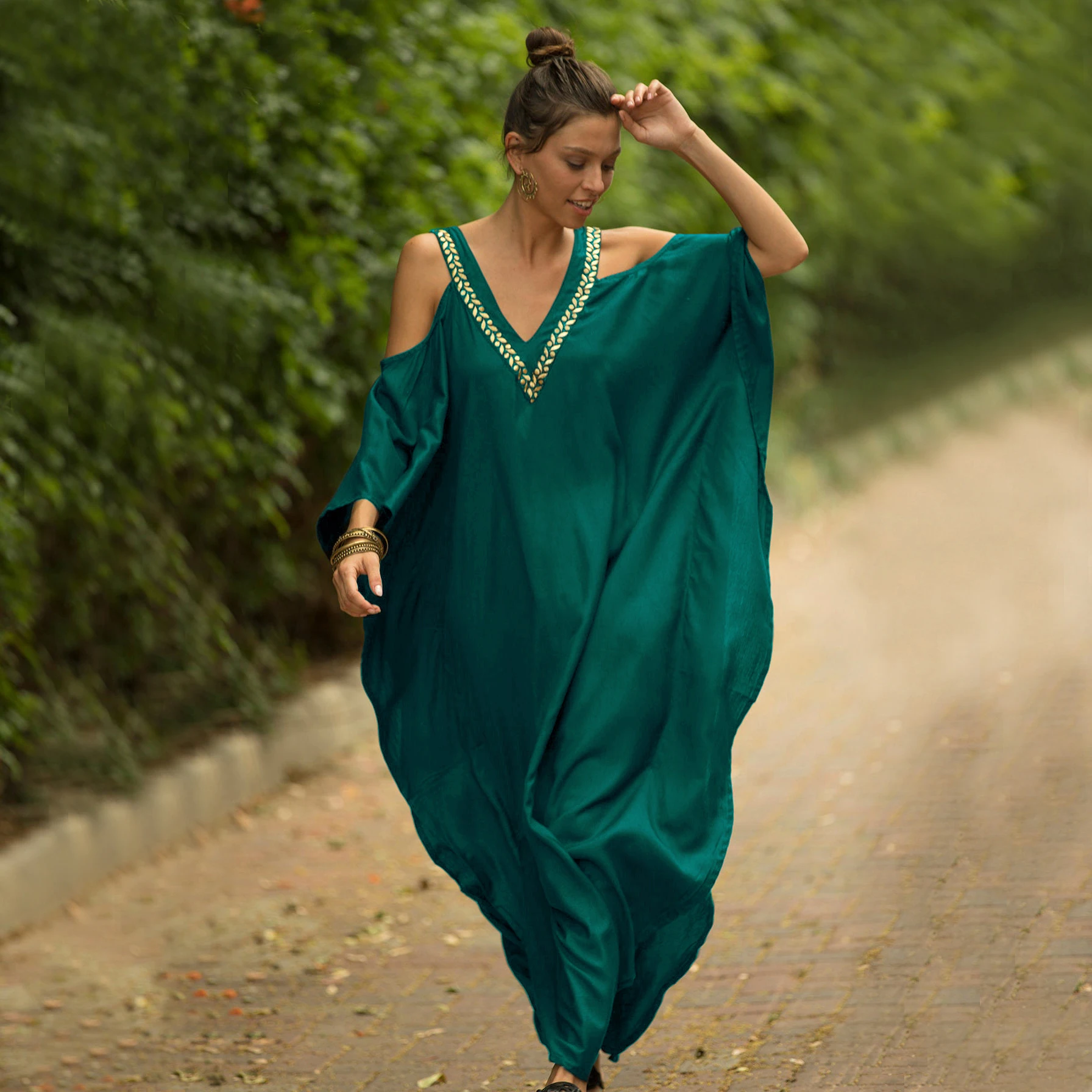 

2022 Quick-drying Bikini Cover-ups Bohemian Print V-neck Summer Dress Beach Tunic Women Beachwear Kaftan Swimsuit Cover Up