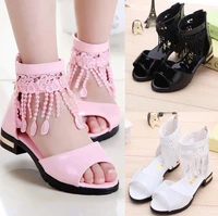 2022 toddler baby girls casual sandals children floral sole kids princess beach sandals shoes leather tassel teenager 9 12 year