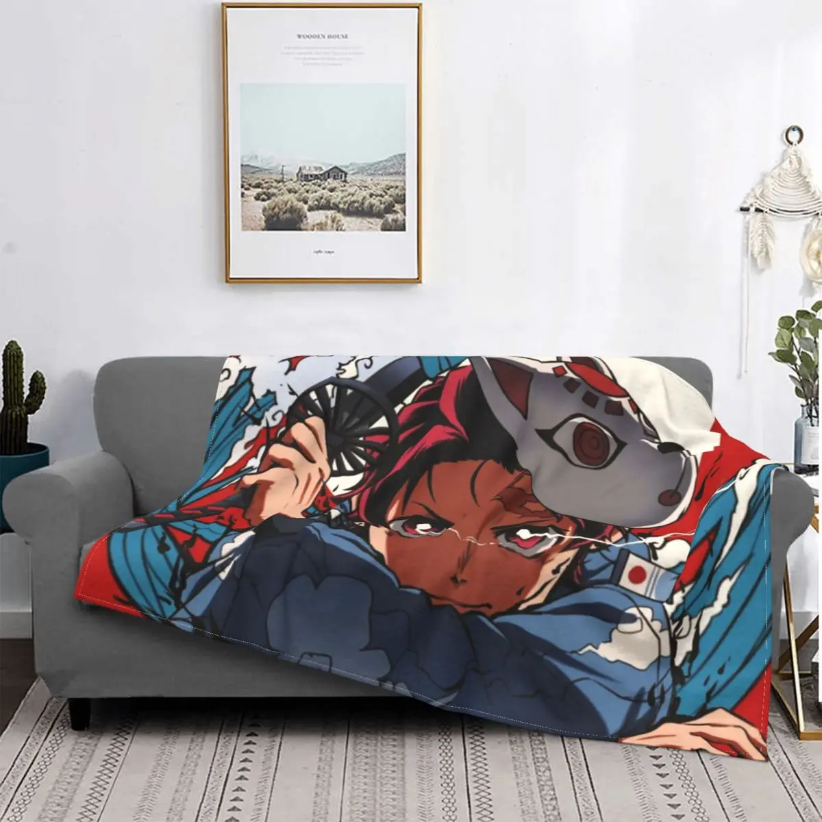 

3D Printed Demon Slayer Blankets Breathable Soft Flannel Summer Kimestu no Yaiba Throw Blanket for Couch Car Bedroom