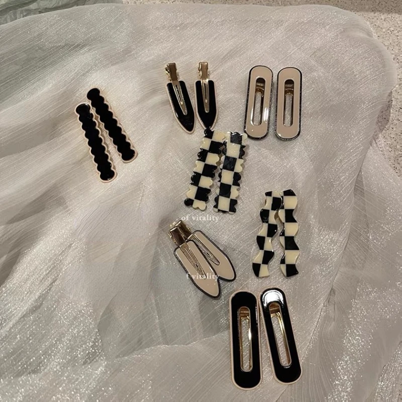 

Black and White Checkerboard Hair Clip Korean Acrylic Bangs Clip Hairpin Hairpin Broken Hair Duck Bill Clip Edge Hairpin Female