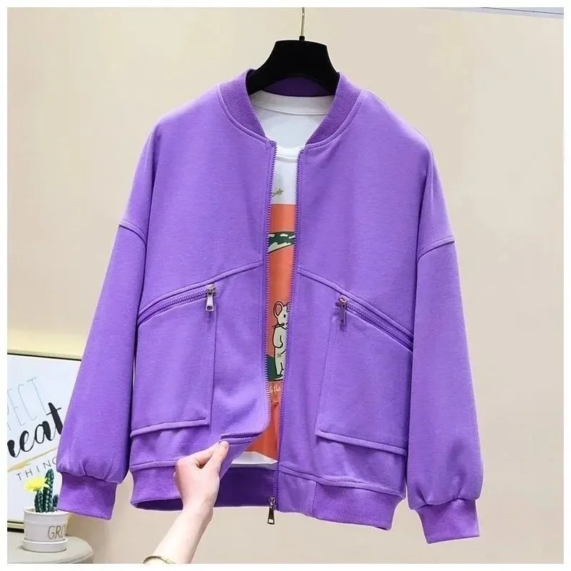 

Casual Solid Women's Spring Jackets New Loose Classic Basic Bomber Jaqueta Feminina Fashion Baseball Cropped Chaquetas E241