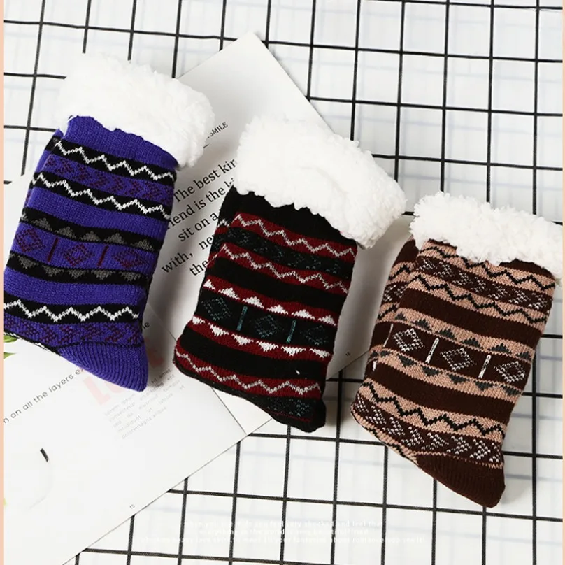 Мужские носки с нечеткими полосками зимние теплые короткие толстые домашние