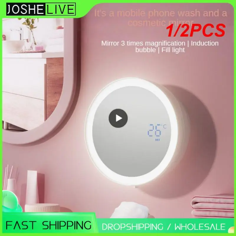 

1/2PCS Creative Liquid Foam Soap Dispensers Magnifying Glass LED Fill Light Temperature Display Hand Wash Automatic Soap