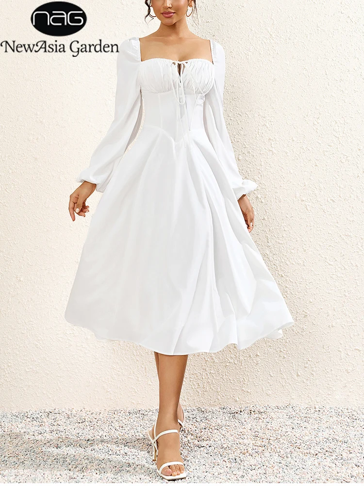 NewAsia женское платье-корсет миди с рукавами-фонариками и открытой спиной на