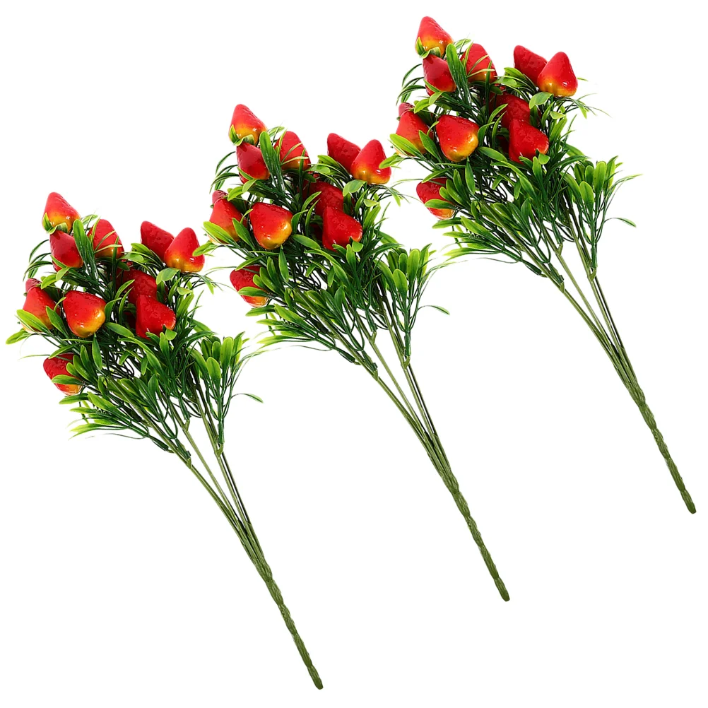 

3 Pcs Home Decorations Simulation Strawberry Bouquet Artificial Plants Party Bundle Branch Pvc Simulated Branches