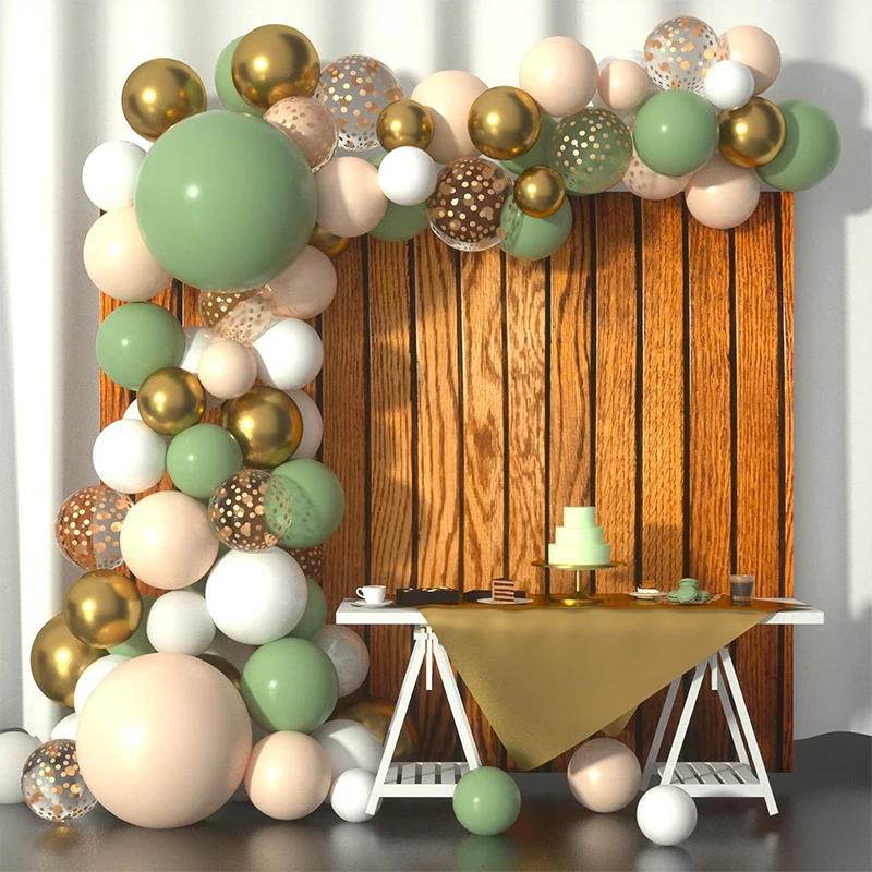

105Pcs Retro Sage Green Balloon Garland Arch Kit Gold Metallic Ballon Set for Baby Shower Birthday Party Wedding Decorations