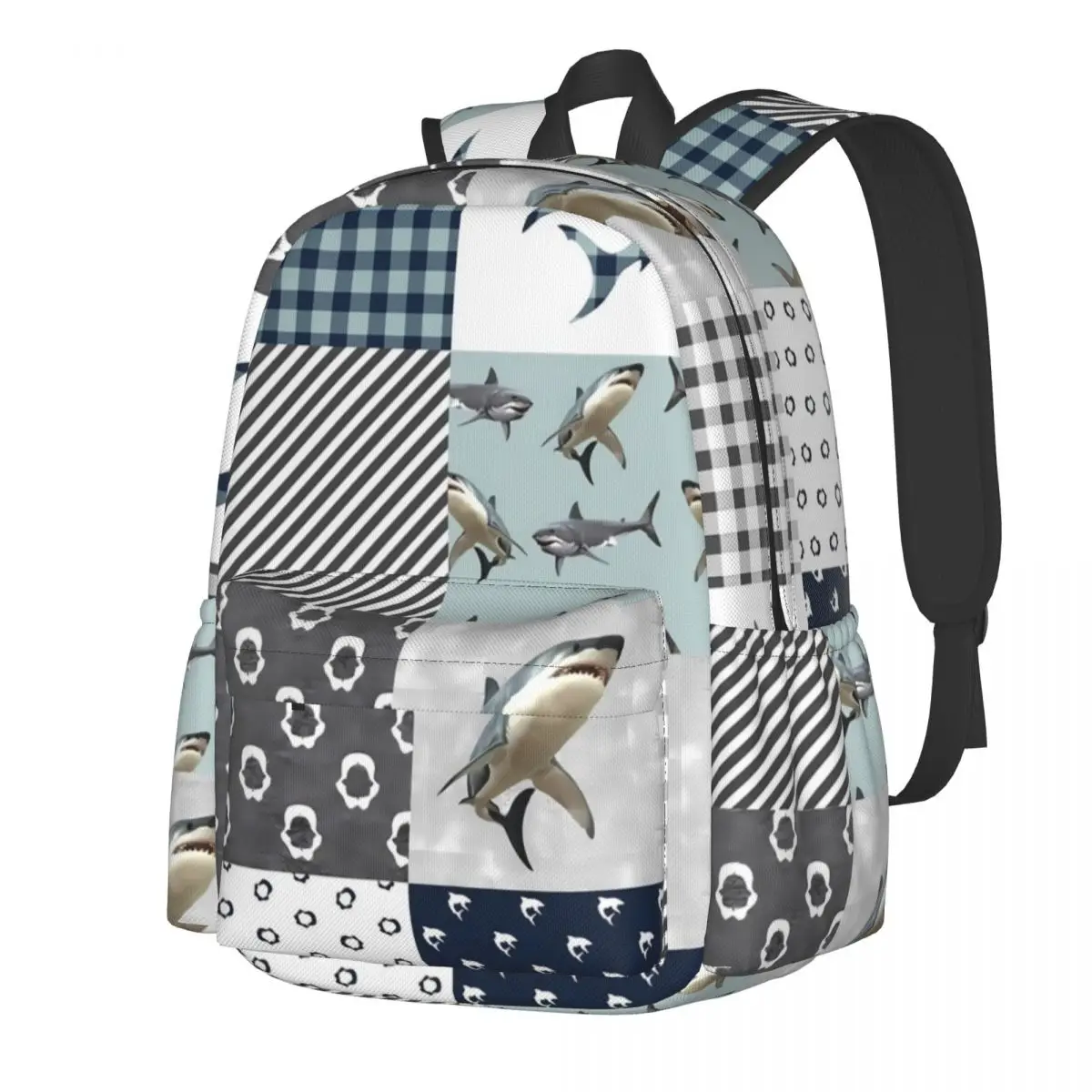 

Shark Print Backpack Animal Checkerboard Kawaii Backpacks Girl Daily Lightweight School Bags Design Rucksack