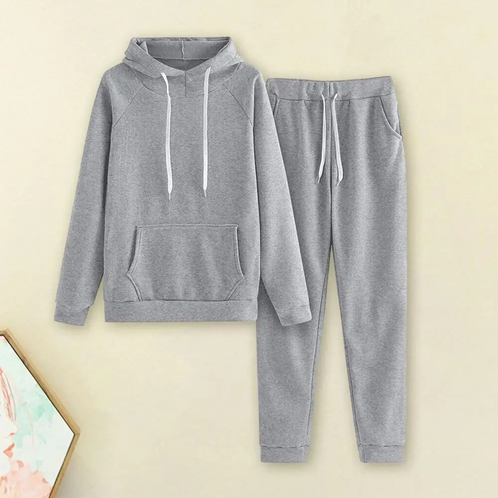 

2 Pcs/Set Women Hoodie Pants Set WInter Fall Sweatshirt Pants Solid Color Loose Warm Women Casual Two-piece Suit Lady Outfit