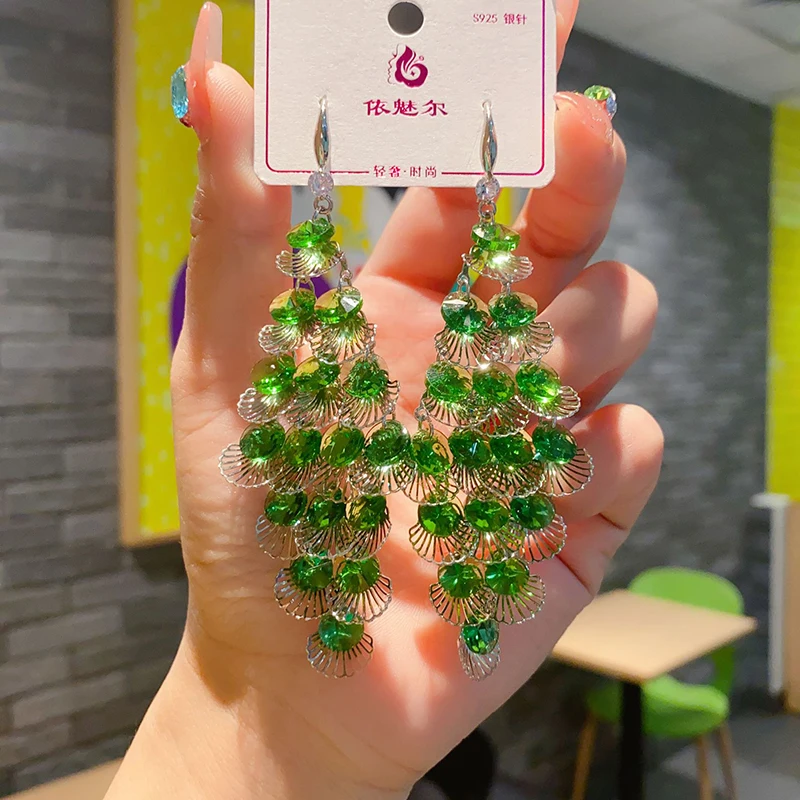 Новинка 2024 яркие висячие серьги с кристаллами для женщин модные корейские