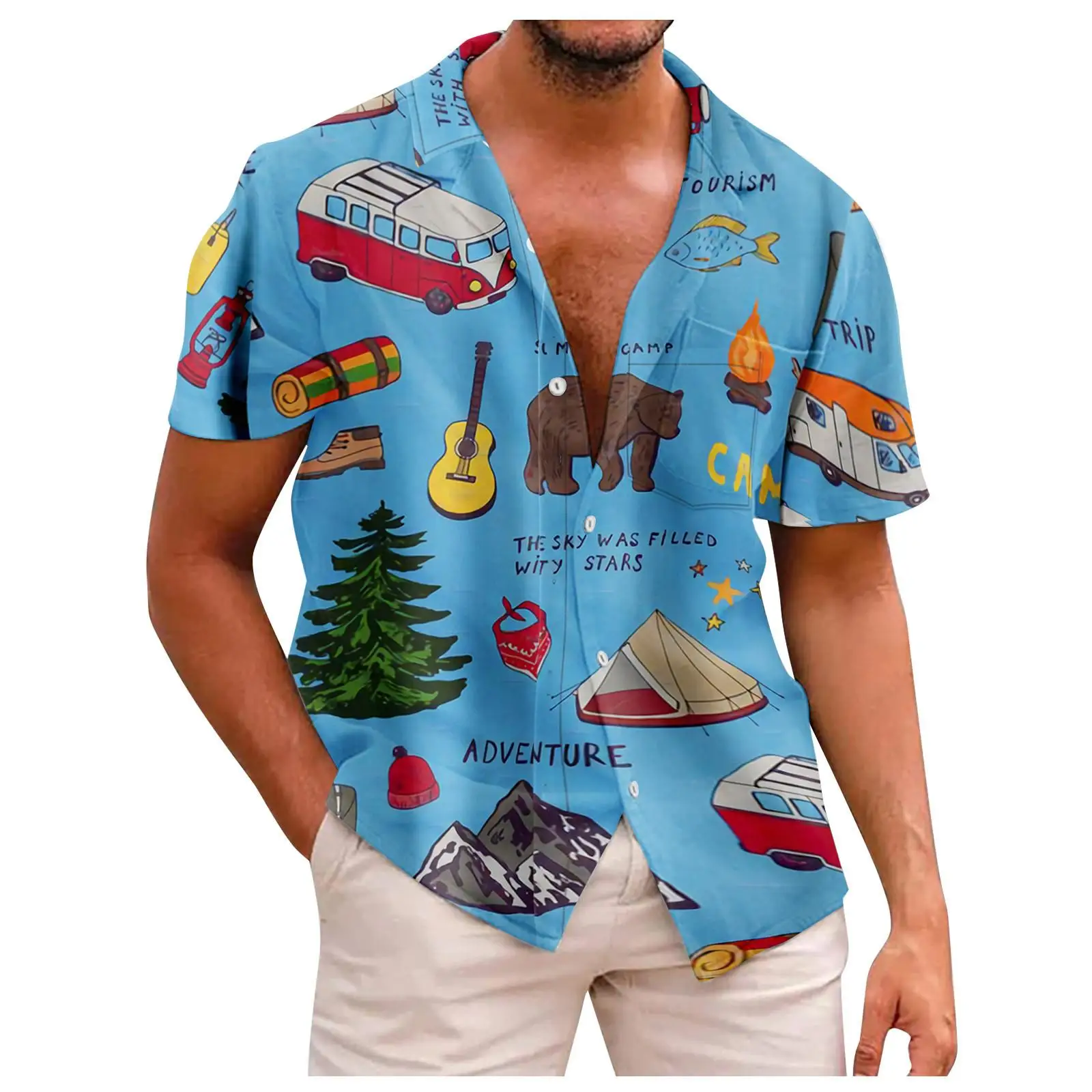 

Гавайская Мужская рубашка, модная пляжная футболка для отпуска, свободная одежда на пуговицах с коротким рукавом, Повседневная Уличная одежда, рубашка с лацканами для мужчин, Новинка