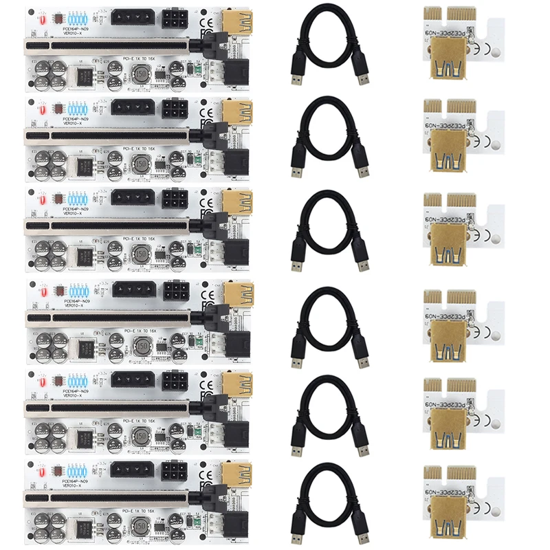 NEW 6PCS Riser VER 010X USB 3.0 PCI-E Riser VER010-X Express Cable Riser For Video Card X16 Extender PCI-E Riser Card For Mining